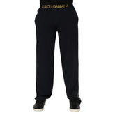 Dolce & Gabbana Black Modal Spandex Straight Logo Trouser Pants